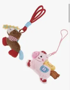 2個かわいい馬のぬいぐるみ携帯紐　キーホルダー　ストラップ