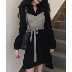 チェック柄カシュクールセットアップ