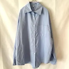 【美品】オーバーサイズ とろみシャツ ブルー L〜XL相当