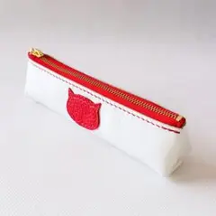 ミニペンケース　猫ちゃんのお顔付き　ハンドメイド　レザークラフト