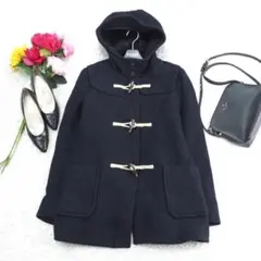 G6635*UNIQLO ユニクロ☆ウール☆ダッフルコート☆紺ネイビー☆L