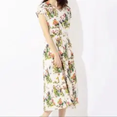 美品✨キャサリンロス ひまわりプリントノースリーブワンピース プリーツ M 花柄のサムネイル