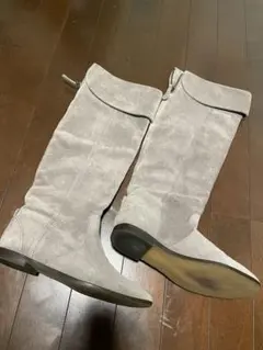 ジルスチュアート・グレー スエード 折り返しロングブーツ・フラットソール