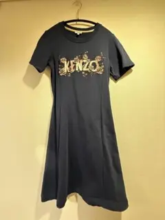KENZO ネイビー 半袖Aラインワンピース S