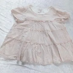 petit main フリル 花 ベビー 女子 淡色 半袖 くすみピンク 110