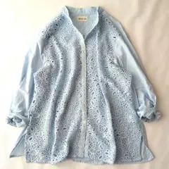 近年 MEDE19F 大きいサイズ 刺繍レースカットブラウス バンドカラー 3Lのサムネイル