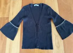 CECIL McBEE ネイビー パール付　フレアスリーブ カーディガン