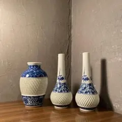F05 Delft Blue 花瓶 3点セット アンティーク オランダ デルフト