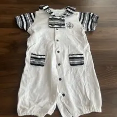セーラー襟付きストライプロンパース