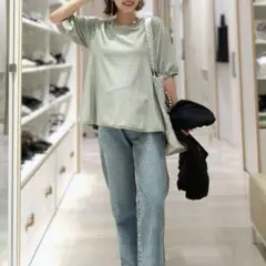 新品未使用グローバルワーク五分袖 スッキレイぺプラムプルオーバー