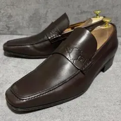 極美品　グッチ　ローファー　スリッポン　シマ柄　GG ブラウン　本革　1950
