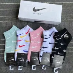 【フルロゴ】ナイキNIKEソックス　レディースソックス　婦人靴下　五足まとめ売り