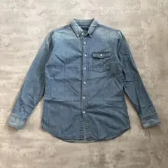 デニム長袖シャツ Mサイズ 綿100% インディゴブルー ベーシック