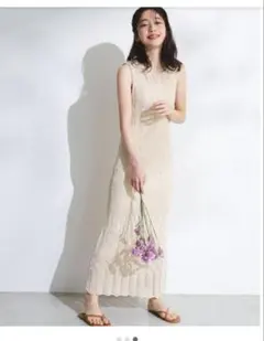 BASEMENT online クロシェ編み ロングワンピース ノースリーブのサムネイル