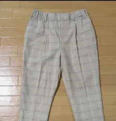 アイボリー チェック柄 カジュアルパンツ