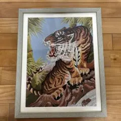 刺繍画 昭和時代装飾品 文化刺繍 寅 トラ 虎 刺繍絵画 - メルカリ