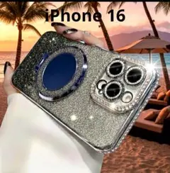 iPhone16ケース ブラック グリッター リング ミラー MagSafe対応