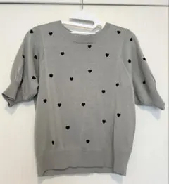 ビズ　VIS リネンタッチハート刺繍半袖ニットプルオーバートップス