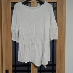 大きいサイズオシャレデザインホワイト 五分袖 トップス