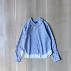 極美品＊トリココムデギャルソン 丸襟 ブルーストライプ 長袖シャツ AD1998