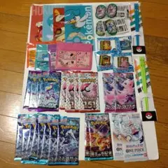 【未開封】ポケモンカード多種20枚&グッズset+ワンピースカード2枚