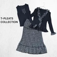 フォーマル3点セット プリーツ花柄 セットアップ ブラック M ウエストゴム 春