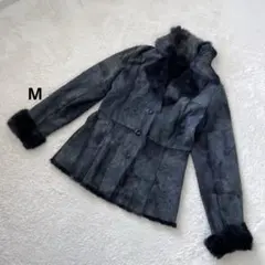 ラビットファージャケット　ダークグレー　レアキルティング風　リアルファー　M