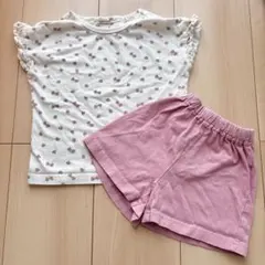 petit mainいちご柄 ベビーパジャマ 上下セット 80cm ピンクのサムネイル
