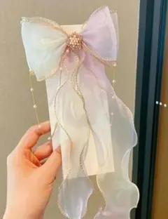 オーガンジーリボン ヘアクリップ ヘアアクセサリー 髪飾り 子供