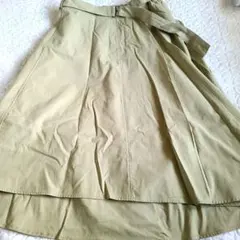 レディース ロングフレアスカート ベージュ ベルト付き