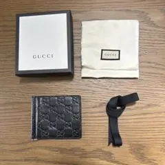 美品✨グッチ マネークリップ 札入れ シマ レザー 本革 GG柄 ブラック