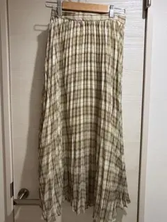 GUベージュ系チェック プリーツロングスカート