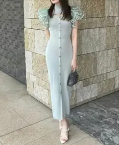 rienda プリーツフレアSLV Knit OP
