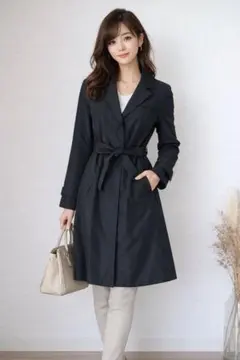 【美品】INDIVIリモンタ スプリングコート ベルト 比翼 36 コート