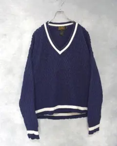 USA製 80s eddie bauer cotton V-neck knit