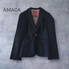 【アマカ】羊毛100% テーラードジャケット 裏地付き 黒 アウター 上着 Mのサムネイル