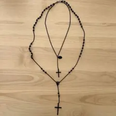 ブラック ロザリオ風 十字架 ロングネックレス