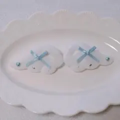 天使の羽　ヘアクリップ　水色　リボン　ハート　星　ハンドメイド