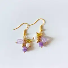 花色ピアス（紫） イヤリング ハンドメイド 天然石