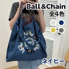 【ネイビー】Ball&Chain ボールアンドチェーン 刺繍バッグ エコバッグ