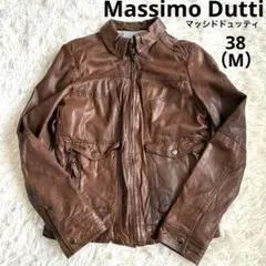 Massimo Dutti ジップアップ　レザージャケット　ラムレザー　茶色