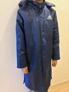 adidas フード付きネイビーロングコート　ベンチコート