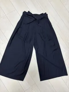 ネイビー ガウチョパンツ リボン付き