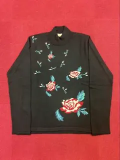 カシミヤ100%バラ編みタートルネックセーター 黒