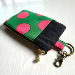 手作り　ポーチ　小銭入れ　カード入れ　小物入れ　レトロ　ドット　黒