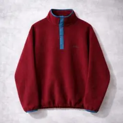 80s USA製！杉咲花カラー 臙脂 プルオーバー フリーススナップT シンチラ