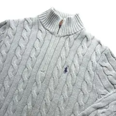 ポロラルフローレン コットンケーブルニット ハーフジップ グレー　現行タグ QR