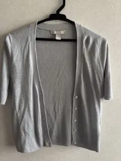 グレー半袖リブ編み カーディガン