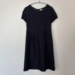 美品　SHOO・LA・RUE レース切り替え半袖ワンピース　膝丈　M ネイビー