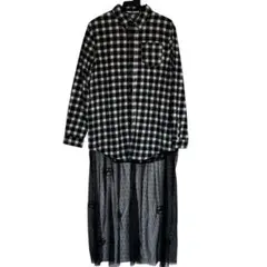キャンディストリッパー　黒　チェックネルシャツ ドッキングチュールワンピ　美品Mのサムネイル